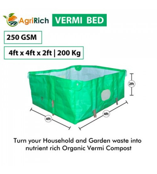 AgriRich HDPE Vermi Compost Bed 250 GSM for Organic Agriculture Manure, 4ft x 4ft x 2ft (Green)